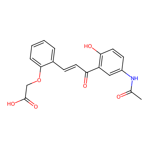 (E)-(2-(3-(5-(Acetylamino)-2-hydroxyphenyl)-3-oxo-1-propenyl)phenoxy)acetic acid structure