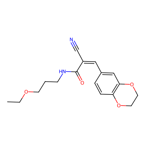 2-cyano-3-(2,3-dihydro-1,4-benzodioxin-6-yl)-N-(3-ethoxypropyl)prop-2-enamide structure