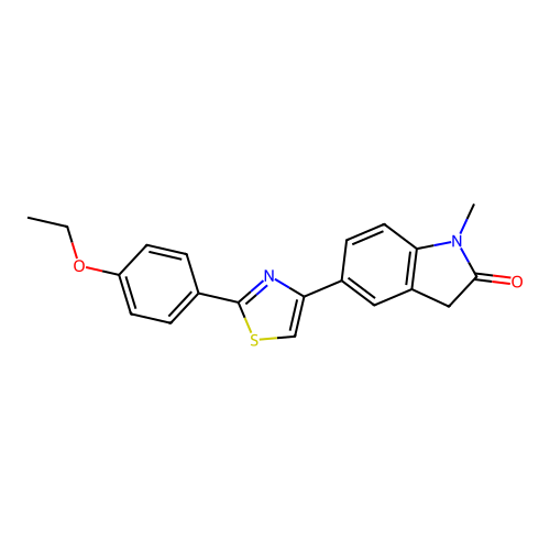 5-[2-(4-ethoxyphenyl)-1,3-thiazol-4-yl]-1-methyl-2,3-dihydro-1H-indol-2-one structure