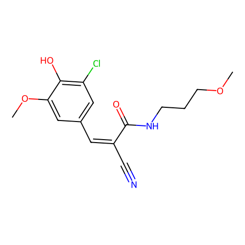 3-(3-chloro-4-hydroxy-5-methoxyphenyl)-2-cyano-N-(3-methoxypropyl)prop-2-enamide structure