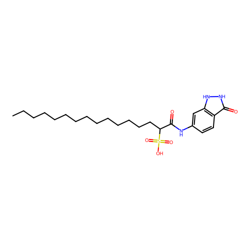 1-((2,3-Dihydro-3-oxo-1H-indazol-6-yl)amino)-1-oxohexadecane-2-sulphonic acid structure