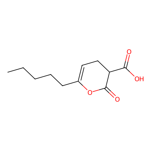3,4-Dihydro-2-oxo-6-pentyl-2H-pyran-3-carboxylic acid structure