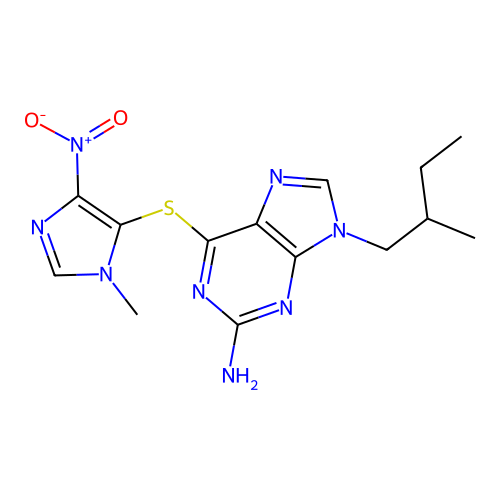 6-((1-Methyl-4-nitro-1H-imidazol-5-yl)thio)-9-(2-methylbutyl)-9H-purin-2-amine structure