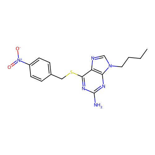 9-Butyl-6-((4-nitrobenzyl)thio)-9H-purin-2-amine structure