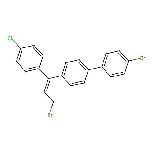 (E-)4-Bromo-4'-(3-bromo-1-(4-chlorophenyl)-1-propenyl)-1,1'-biphenyl structure