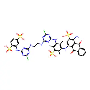 1,4-Benzenedisulfonic acid, 2-((4-((2-((4-((3-((4-amino-9,10-dihydro-9,10-dioxo-3-sulfo-1-anthracenyl)amino)-2,4,6-trimethyl-5-sulfophenyl)amino)-6-chloro-1,3,5-triazin-2-yl)amino)ethyl)amino)-6-chloro-1,3,5-triazin-2-yl)amino)- structure