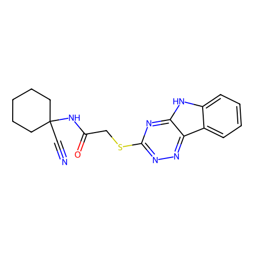 N-(1-cyanocyclohexyl)-2-(5H-[1,2,4]triazino[5,6-b]indol-3-ylsulfanyl)acetamide structure