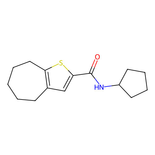 N-cyclopentyl-5,6,7,8-tetrahydro-4H-cyclohepta[b]thiophene-2-carboxamide structure
