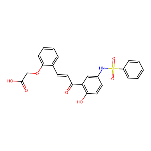 [2-(3-{5-[(Benzenesulfonyl)amino]-2-hydroxyphenyl}-3-oxoprop-1-en-1-yl)phenoxy]acetic acid structure