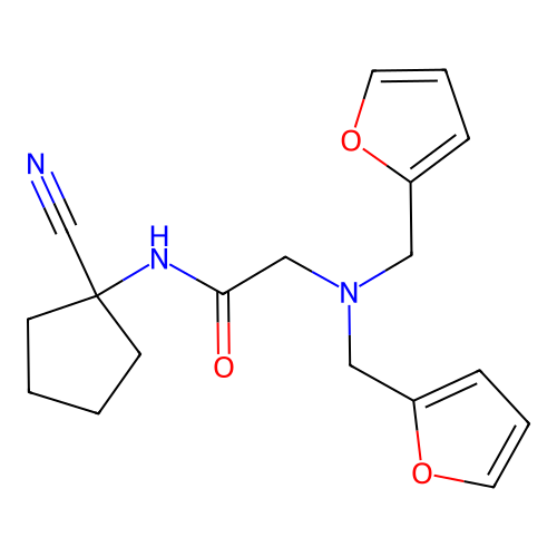 2-{bis[(furan-2-yl)methyl]amino}-N-(1-cyanocyclopentyl)acetamide structure