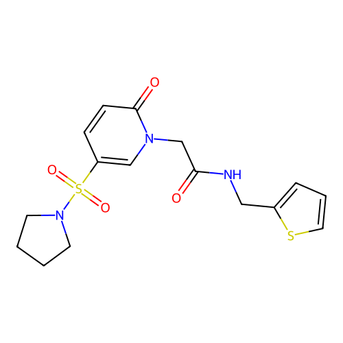 2-(2-oxo-5-pyrrolidin-1-ylsulfonylpyridin-1-yl)-N-(thiophen-2-ylmethyl)acetamide structure