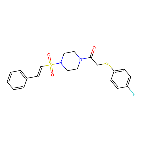 2-[(4-fluorophenyl)sulfanyl]-1-[4-(2-phenylethenesulfonyl)piperazin-1-yl]ethan-1-one structure