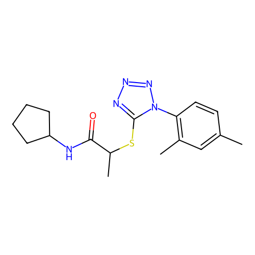 N-cyclopentyl-2-[1-(2,4-dimethylphenyl)tetrazol-5-yl]sulfanylpropanamide structure