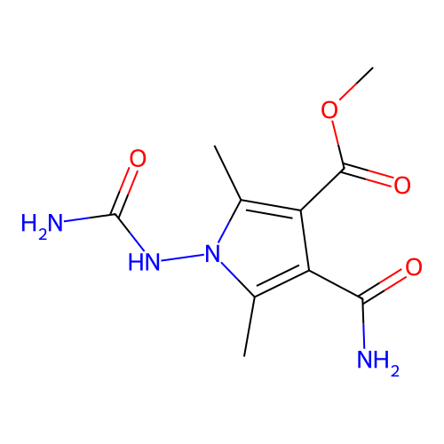 Methyl 4-carbamoyl-1-(carbamoylamino)-2,5-dimethyl-pyrrole-3-carboxylate structure
