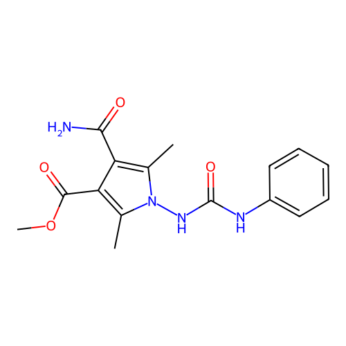 Methyl 4-carbamoyl-2,5-dimethyl-1-(phenylcarbamoylamino)pyrrole-3-carboxylate structure