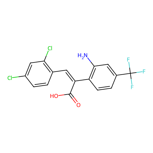 2-[2-Amino-4-(trifluoromethyl)phenyl]-3-(2,4-dichlorophenyl)acrylic acid structure