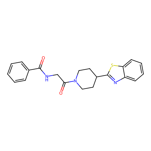 N-{2-[4-(1,3-benzothiazol-2-yl)piperidin-1-yl]-2-oxoethyl}benzamide structure