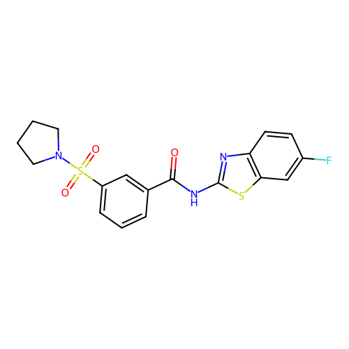 N-(6-fluorobenzo[d]thiazol-2-yl)-3-(pyrrolidin-1-ylsulfonyl)benzamide structure