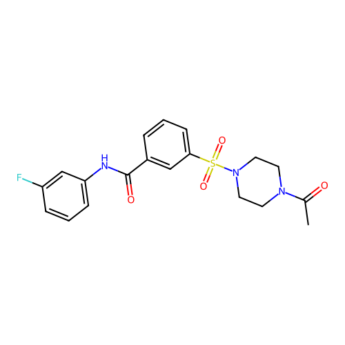 3-((4-acetylpiperazin-1-yl)sulfonyl)-N-(3-fluorophenyl)benzamide structure