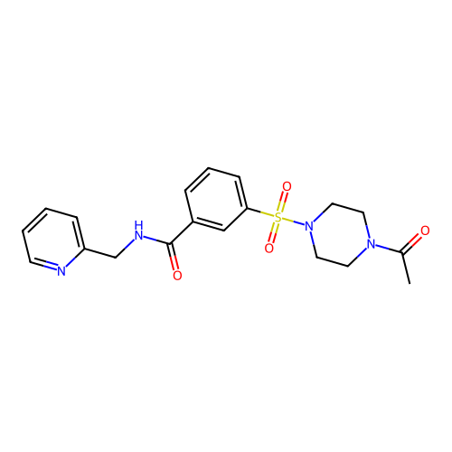 {3-[(4-acetylpiperazinyl)sulfonyl]phenyl}-N-(2-pyridylmethyl)carboxamide structure