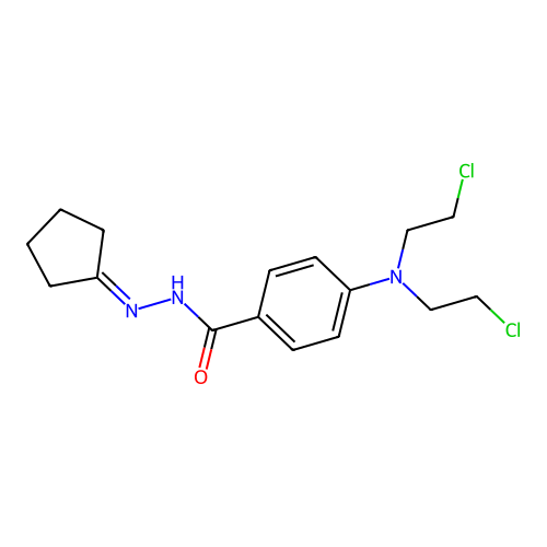 4-[bis(2-chloroethyl)amino]-N'-cyclopentylidenebenzohydrazide structure