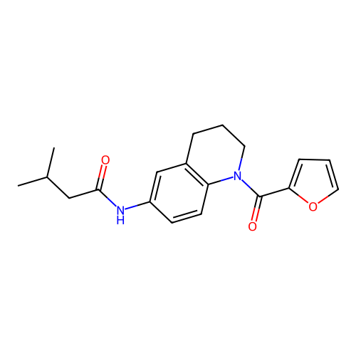 N-[1-(furan-2-carbonyl)-1,2,3,4-tetrahydroquinolin-6-yl]-3-methylbutanamide structure