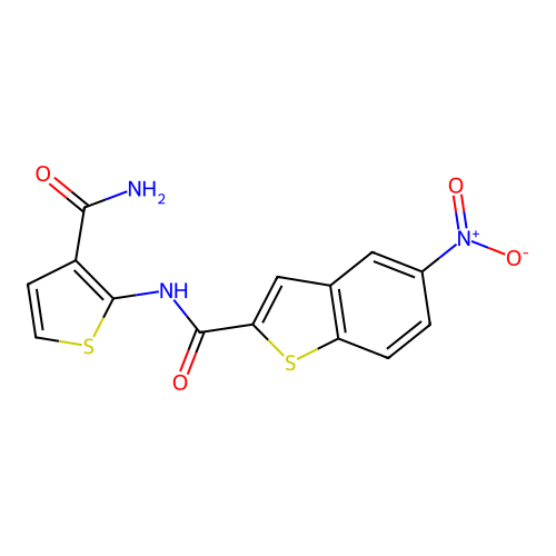 N-(3-carbamoylthiophen-2-yl)-5-nitro-1-benzothiophene-2-carboxamide structure