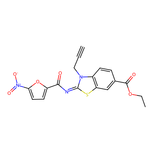 (Z)-ethyl 2-((5-nitrofuran-2-carbonyl)imino)-3-(prop-2-yn-1-yl)-2,3-dihydrobenzo[d]thiazole-6-carboxylate structure