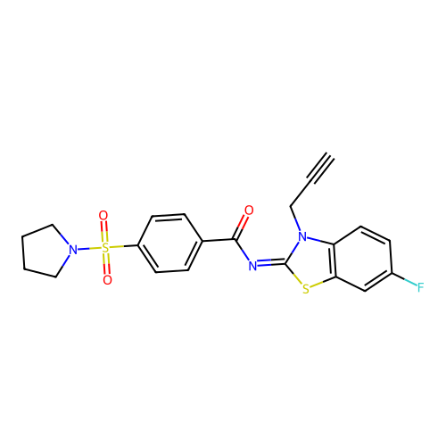 (Z)-N-(6-fluoro-3-(prop-2-yn-1-yl)benzo[d]thiazol-2(3H)-ylidene)-4-(pyrrolidin-1-ylsulfonyl)benzamide structure