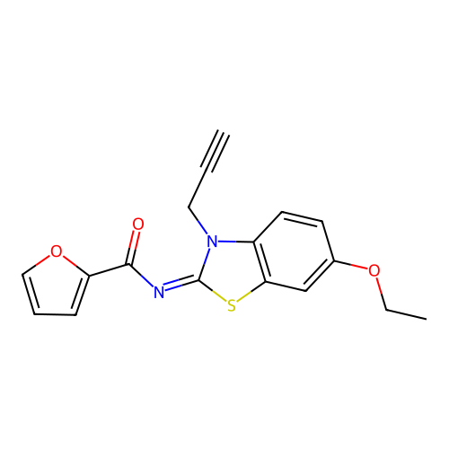 N-(6-ethoxy-3-prop-2-ynyl-1,3-benzothiazol-2-ylidene)furan-2-carboxamide structure