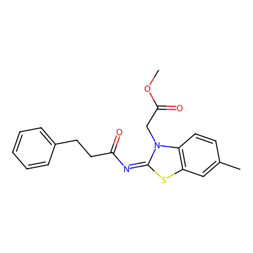 (Z)-methyl 2-(6-methyl-2-((3-phenylpropanoyl)imino)benzo[d]thiazol-3(2H)-yl)acetate structure
