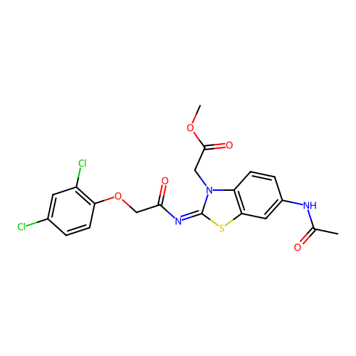 (Z)-methyl 2-(6-acetamido-2-((2-(2,4-dichlorophenoxy)acetyl)imino)benzo[d]thiazol-3(2H)-yl)acetate structure
