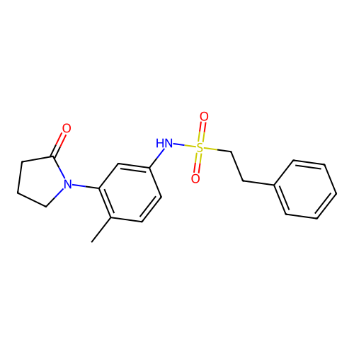 N-(4-methyl-3-(2-oxopyrrolidin-1-yl)phenyl)-2-phenylethanesulfonamide structure