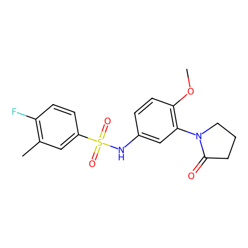 4-fluoro-N-(4-methoxy-3-(2-oxopyrrolidin-1-yl)phenyl)-3-methylbenzenesulfonamide structure