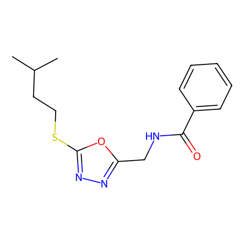 N-((5-(isopentylthio)-1,3,4-oxadiazol-2-yl)methyl)benzamide structure