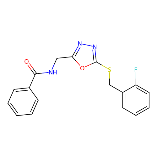 N-((5-((2-fluorobenzyl)thio)-1,3,4-oxadiazol-2-yl)methyl)benzamide structure