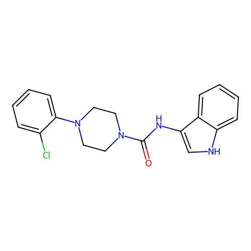 4-(2-chlorophenyl)-N-(1H-indol-3-yl)piperazine-1-carboxamide structure