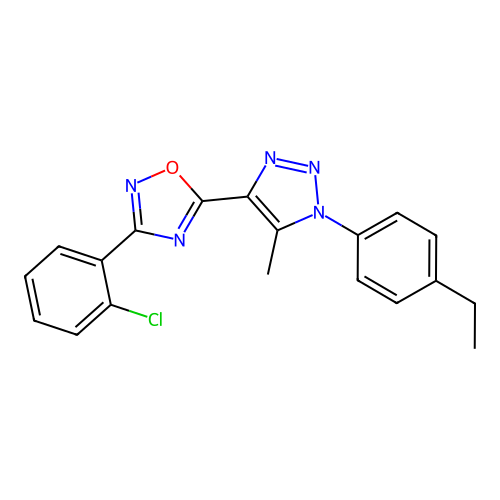 3-(2-chlorophenyl)-5-[1-(4-ethylphenyl)-5-methyl-1H-1,2,3-triazol-4-yl]-1,2,4-oxadiazole structure