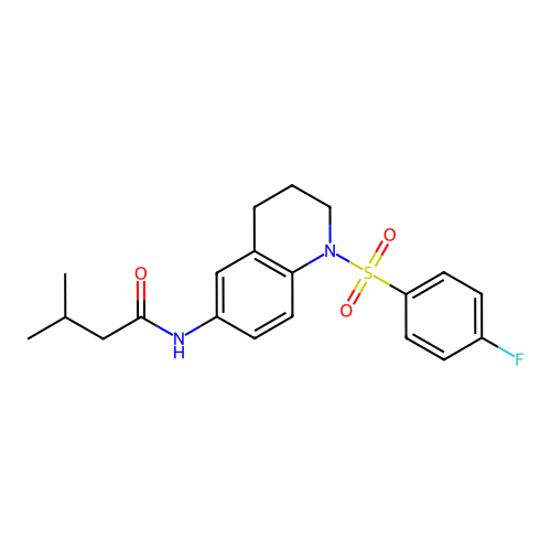 N-[1-(4-fluorophenyl)sulfonyl-3,4-dihydro-2H-quinolin-6-yl]-3-methylbutanamide structure