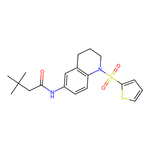 3,3-dimethyl-N-(1-thiophen-2-ylsulfonyl-3,4-dihydro-2H-quinolin-6-yl)butanamide structure