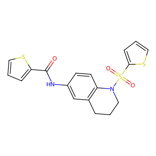 N-(1-thiophen-2-ylsulfonyl-3,4-dihydro-2H-quinolin-6-yl)thiophene-2-carboxamide structure
