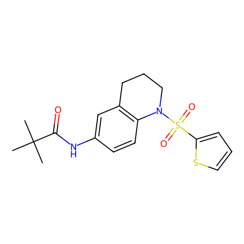 N-(1-(thiophen-2-ylsulfonyl)-1,2,3,4-tetrahydroquinolin-6-yl)pivalamide structure