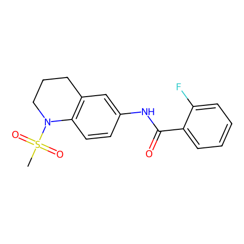 2-fluoro-N-(1-methylsulfonyl-3,4-dihydro-2H-quinolin-6-yl)benzamide structure