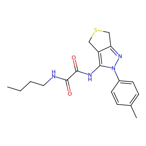 N-butyl-N'-[2-(4-methylphenyl)-4,6-dihydrothieno[3,4-c]pyrazol-3-yl]oxamide structure