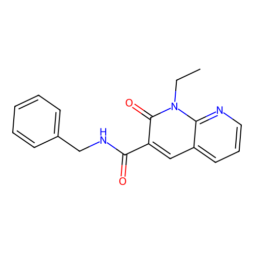 N-benzyl-1-ethyl-2-oxo-1,2-dihydro-1,8-naphthyridine-3-carboxamide structure