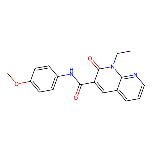 1-ethyl-N-(4-methoxyphenyl)-2-oxo-1,2-dihydro-1,8-naphthyridine-3-carboxamide structure