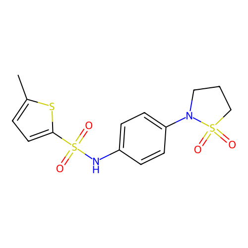 N-(4-(1,1-dioxidoisothiazolidin-2-yl)phenyl)-5-methylthiophene-2-sulfonamide structure