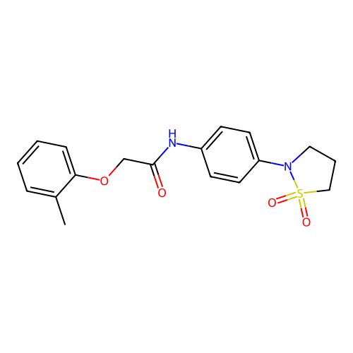 N-(4-(1,1-dioxidoisothiazolidin-2-yl)phenyl)-2-(o-tolyloxy)acetamide structure
