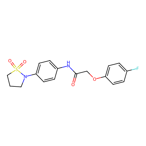 N-(4-(1,1-dioxidoisothiazolidin-2-yl)phenyl)-2-(4-fluorophenoxy)acetamide structure