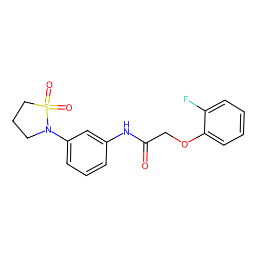 N-(3-(1,1-dioxidoisothiazolidin-2-yl)phenyl)-2-(2-fluorophenoxy)acetamide structure